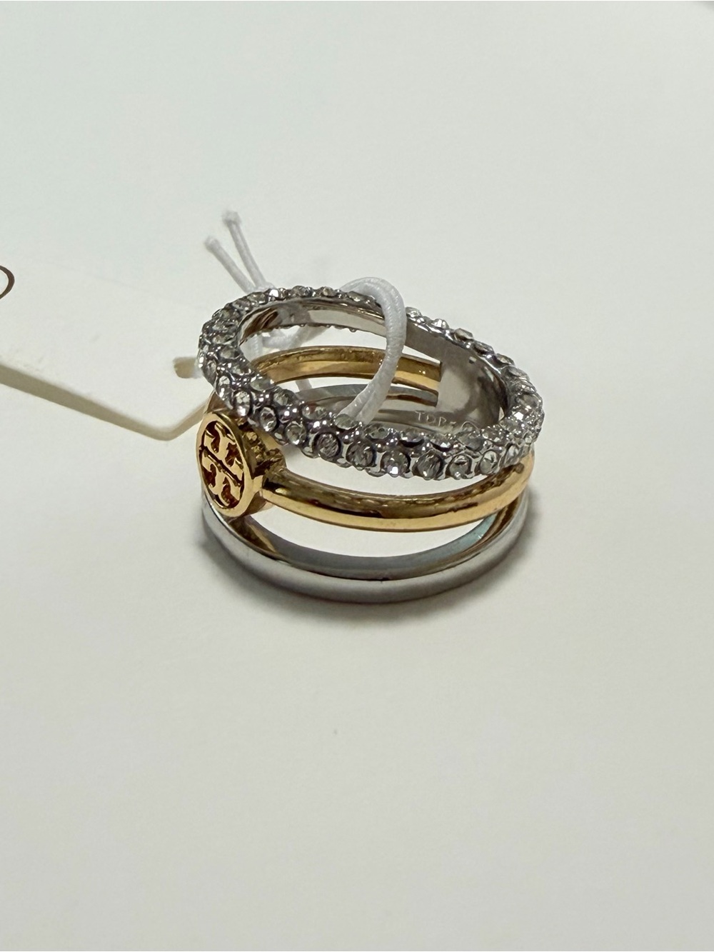 Tory Burch Icon Pave Stacking Ring Gold, Silver, Rhinestone size 8 - Picture 4 of 4